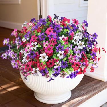 Imagem de Flores artificiais para decoração de primavera de flores artificiais ao ar livre, 12 pacotes de plantas falsas, margarida de seda, resistente a raios UV, realistas, para varanda externa, pátio