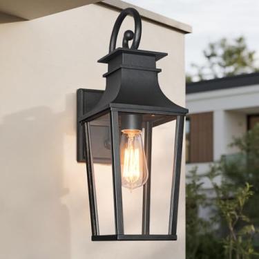 Imagem de ALVIME Luzes de arandela externas, luminárias externas grandes pretas foscas de 48 cm, luz externa à prova d'água para casa, entrada, porta da frente, varanda, garagem, base E26 e vidro transparente