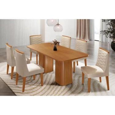 Imagem de Sala Jantar Mesa Maldivas Tampo Curvo 180cm+6 Cadeiras Maldivas Madeir