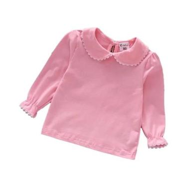 Imagem de Camiseta De Algodão Com Renda Para Meninas Pequenas, Manga Longa, Bran