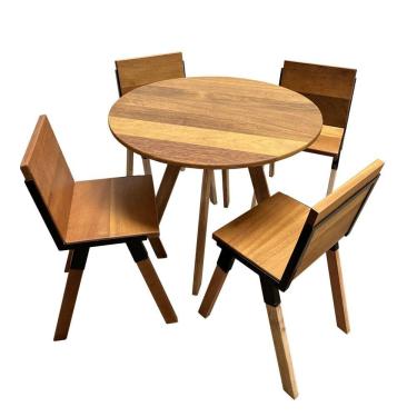 Imagem de Jogo De Mesa Eiffel Industrial 90 Cm Com 4 Cadeiras Detroit Madeira Maciça Natural E Ferro Preto Marrom