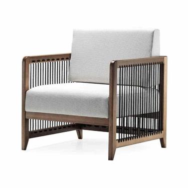 Imagem de Poltrona Com Braço Luck Algodão Impermeável Branco Madeira Cedro Corda Plana Poliéster Preta