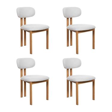 Imagem de Kit 4 Cadeiras De Jantar Tulipa Estrutura Aço Carbono Laminado Natural Com Estofado Linho Cru