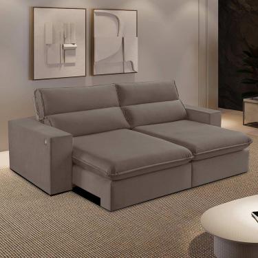 Imagem de Sofá Retrátil E Reclinável Bee 1,90m Veludo Cor Marrom Claro 2139 Usb Com Kit Usb