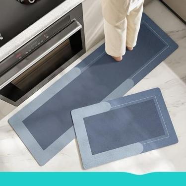 Imagem de Tapete Antiderrapante para Cozinha – Jogo com 2 Peças, Absorvente, Secagem Rápida, Base Antideslizante(Azul liso,Jogo com 2 peças)