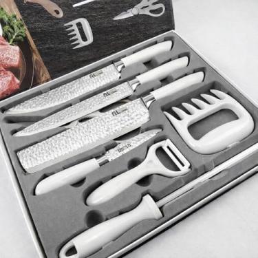 Imagem de Kit Churrasco Premium 8 Peças – Conjunto Profissional de Facas Gourmet em Aço Inoxidável com Lâminas Antiaderentes e Corte Navalha (Branco)