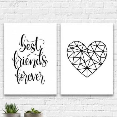 Imagem de Kit 2 Quadros Best Friends Forever 45X34Cm Moldura Branca