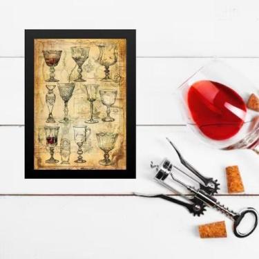 Imagem de Quadro Decorativo Vintage Taças De Vinho 24X18Cm - Com Vidro - Quadros
