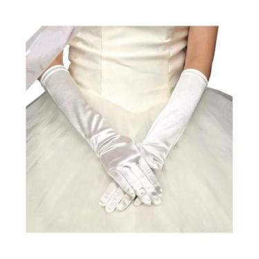 Imagem de Luvas De Noiva Longas Em Cetim Branco Marfim Para Mulheres, Luvas De D