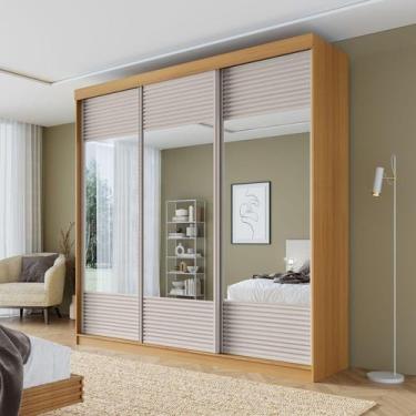 Imagem de Guarda-roupa Casal 3 Portas de Correr Ripadas com Espelho Samambaia Ca