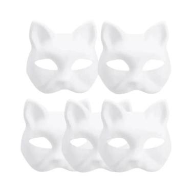 Imagem de Máscara De Papel Japonesa De Meia Face Pintável DIY De Gato Para Hallo