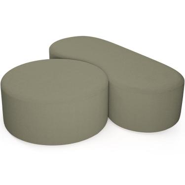 Imagem de Kit Puff Redondo Lola e Puff Recamier Orgânico Orbit W01 Bouclê Oliva - Lyam Decor