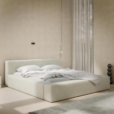 Imagem de Cama Estofada King Size Siena 1.95m Moderna em Linho OffWhite ou Ocre 