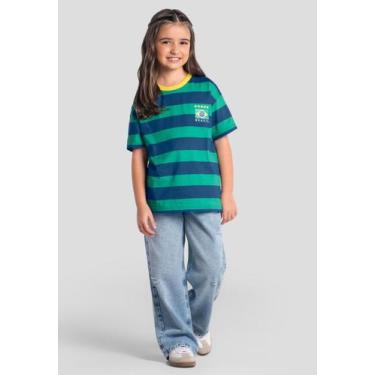 Imagem de Camiseta infantil unissex listrada do Brasil Brandili, 4, Azul