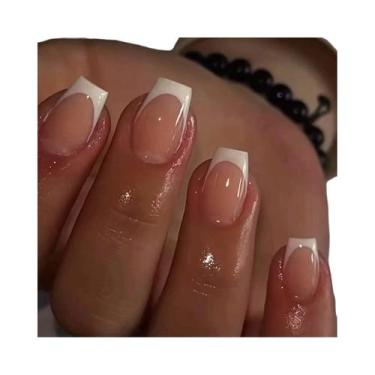 Imagem de 24 unidades de unhas minimalistas francesas curtas com 1 gelatinosa e 