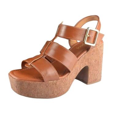 Imagem de Sandália Feminina Salto Bloco Medio Chic Ajustável Bebece