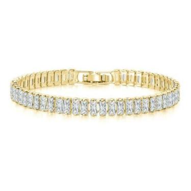 Imagem de Pulseira Bracelete Dourada Pedra Zircônia Noiva Debutante - De Castro 