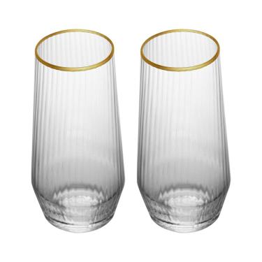 Imagem de Cj 2 Copos Altos de Vidro Transparente C/Fio de Ouro Lines 400ml Wolff