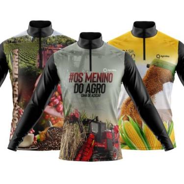 Imagem de Combo Kit 3 Camisas Masculinas Agro Manga Longa Zíper Proteção Uv Slim