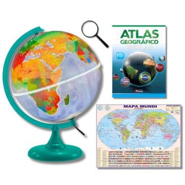 Imagem de Kit - Mondo Base Verde + Mapa Mundi + Atlas Geográfico + Lupa de Mão -