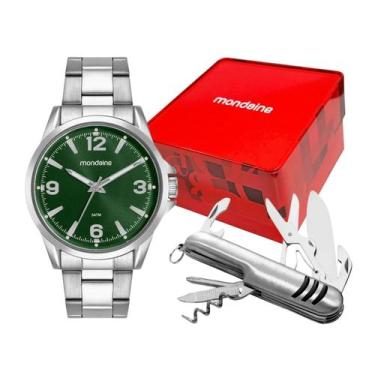 Imagem de Kit Relógio Masculino Mondaine Casual Prata 50m 99807G0MVNE1K1