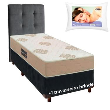 Imagem de Cama Box + Cabeceira + Colchão Solteiro D33 + Travesseiro Ortobom