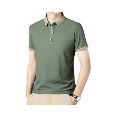 Imagem de Camisa polo masculina de manga curta casual de cor sólida verão confor