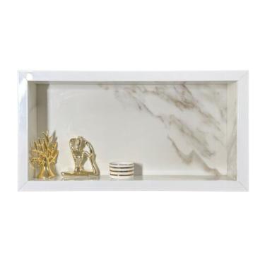 Imagem de Nicho Banheiro Porcelanato Marmo Douro 30x60x11 Borda de Alumínio - Be
