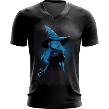 Imagem de Camiseta Gola V Bruxa Halloween Azul Festa 4 - Kasubeck Store®, INF 06