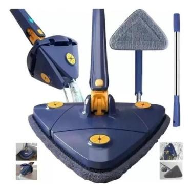Imagem de Mop De Limpeza Triangular Ajustável Giratório 360 Esfregão Azul Refil 