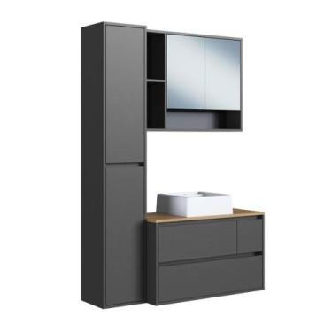 Imagem de Conjunto para Banheiro 108cm com 3 Peças Gabinete Suspenso Belarus Gra