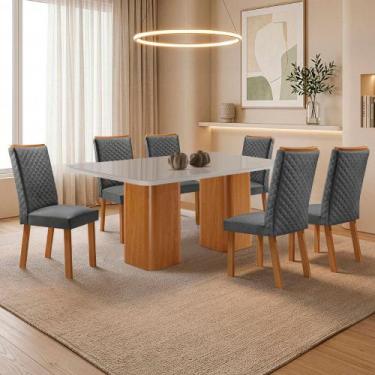 Imagem de Mesa de Jantar Eloise 180cm Tampo MDF Vidro Canto Copo com 6 Cadeiras 