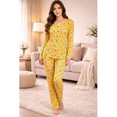 Imagem de Pijama com botão americano Feminino Longo Inverno Tj Vip Conforto E Es