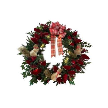 Imagem de Guirlanda 195 galhos com led's decorada vermelha - 90cm - Sanson Broth
