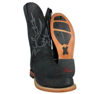 Imagem de Bota Texana Masculina Goyazes Bico Redondo Couro Turn Black Cano Borda
