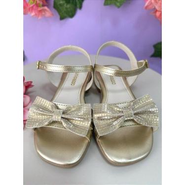 Imagem de Sandália Infantil Menina Dourada com Tiras de Laço e Glitter Luxo - Fa