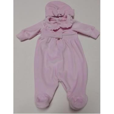Imagem de Macacão Luxo Bebê Menina Plush Touca Inverno LessaKids 9214, Rosa bebe