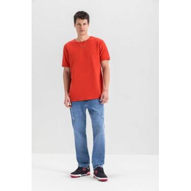 Imagem de Camiseta masculina em moletinho Essendi P, Laranja médio, XG
