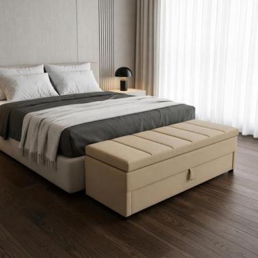 Imagem de Puf Baú (Sapateiro) Gaveta King 195x50x45cm Cor Bege - Modelo Livert -