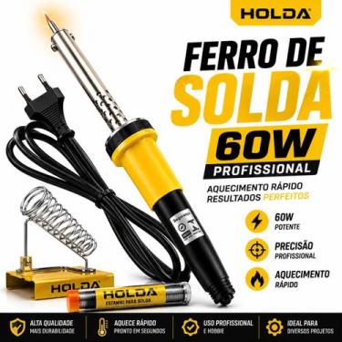 Imagem de Kit Ferro De Solda Soldar Soldador 60w + Estranho e Suporte Profission