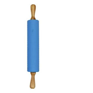 Imagem de Rolo Para Massas Macarrão Silicone E Madeira 47x6cm - 123Útil, Azul