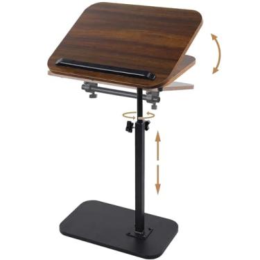 Imagem de Bandeja de braço de sofá, ângulo de mesa ajustável, altura giratória de 360°, suporte de laptop para sofá, reclinável, mesa em forma de C, para cadeira de cama, cadeira ou bandeja de TV, mesa rústica