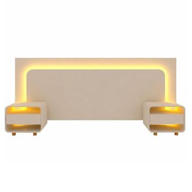 Imagem de Cabeceira Innova Para Cama Box com 2 Mesas de Cabeceira e com Led Off White - Gelius
