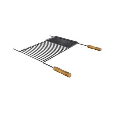 Imagem de Grelha Uruguaia Esmaltada Preta para Churrasco com Chapa Auxiliar Barra Redonda Qualinox