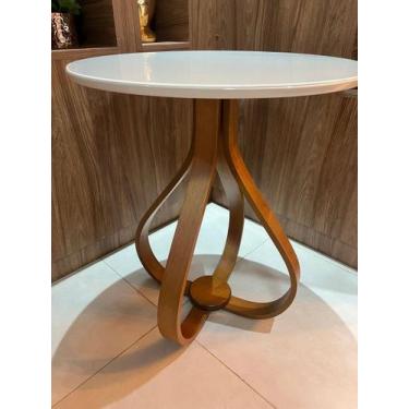 Imagem de mesa de canto pé cebola com tampo de 60 cm - Lc marques, tampo branco/