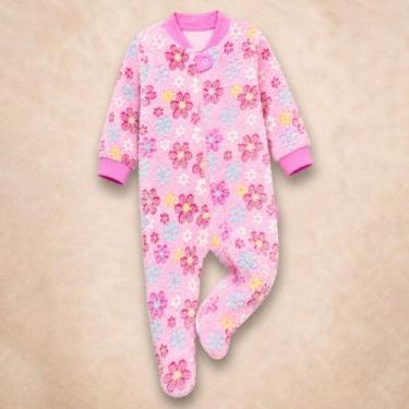 Imagem de Macacão Fleece Bebê Estampado Zíper Solinha Antiderrapante 12 a 24m - 