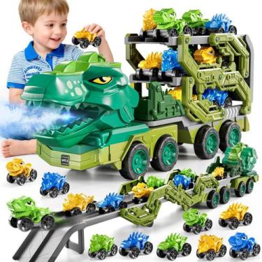 Imagem de Caminhão Transportador de Dinossauros DULONIME com 9 Carrinhos e Pista