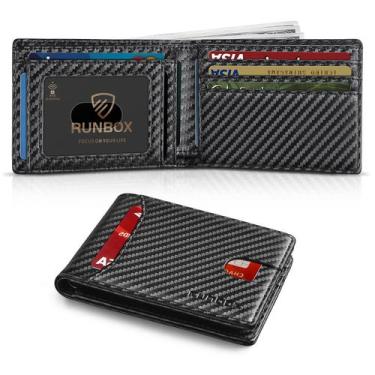 Imagem de Carteira de couro RUNBOX Slim com bloqueio de RFID Masculina preta