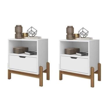 Imagem de Kit 2 Mesas de Cabeceira 1 Gavetas 52x58cm Antares Branco - Casa D
