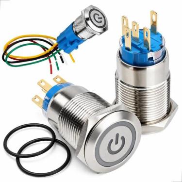 Imagem de Botão Liga e Desliga Led Vermelho 12v Metal Inox 16mm Com Trava Invert